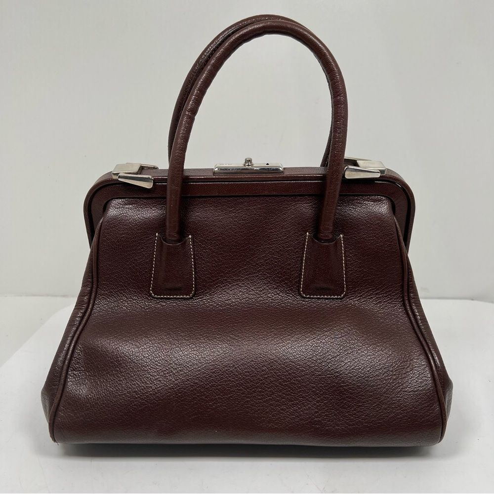 PRADA MADRAS CERNIERA DOCTOR BAG SATCHEL Red Brown LEATHER With A TOP HANDLE - Picture 3 of 16
